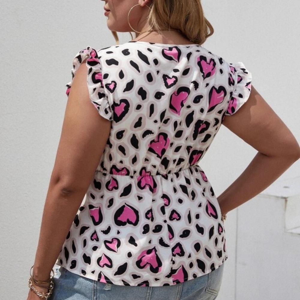 Plus Heart Print Ruffle Trim Blouse - Picture 3 of 7